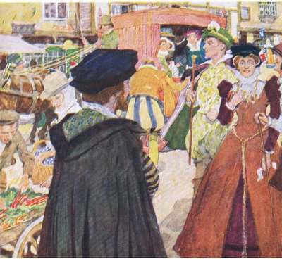 Shakespeare merkt de dwaze mode van de fops op Ludgate Hill, uit Mijn Tijdschrift door William Hatherell