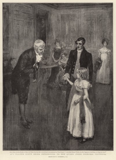 Sir Walter Scott wordt voorgesteld aan de koningin, toen prinses Victoria door William Hatherell