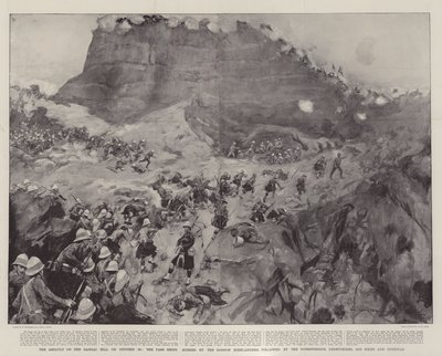 De aanval op de Dargai-heuvel op 20 oktober, de pas wordt bestormd door de Gordon Highlanders, gevolgd door de Dorsetshires, Derbyshires, 3rd Sikhs en Gurkhas door William Hatherell