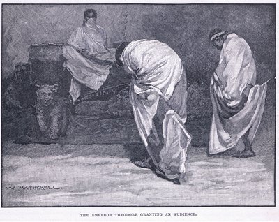 De keizer Theodore verleent een audiëntie door William Hatherell