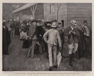 De Engelsen in Egypte, kaartjes kopen bij het Pari Mutuel-kantoor op de renbaan van Caïro door William Hatherell