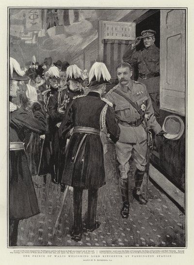 De Prins van Wales verwelkomt Lord Kitchener op Paddington Station door William Hatherell
