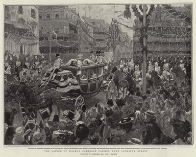 De koets van de Prins van Wales die Cockspur Street passeert door William Hatherell