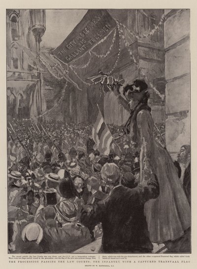 De Processie langs de Rechtbanken, de Infanterie met een Veroverde Transvaalse Vlag door William Hatherell