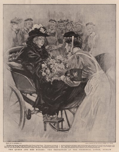 De koningin en haar verpleegsters, de inspectie in de Viceregal Lodge, Dublin door William Hatherell