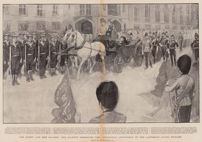 De Koningin en haar Zeelieden, Hare Majesteit inspecteert het Krachtige Contingent van de Ladysmith Marinebrigade door William Hatherell