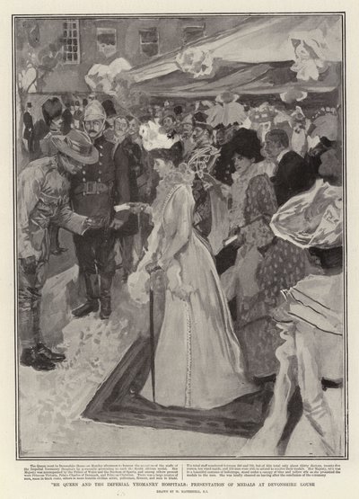 De koningin en de Imperial Yeomanry Hospitals, uitreiking van medailles bij Devonshire House door William Hatherell