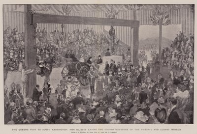 Het bezoek van de koningin aan South Kensington, Hare Majesteit legt de eerste steen van het Victoria and Albert Museum door William Hatherell