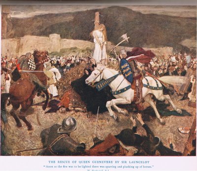 De redding van koningin Guinevere door Sir Lancelot, illustratie uit 