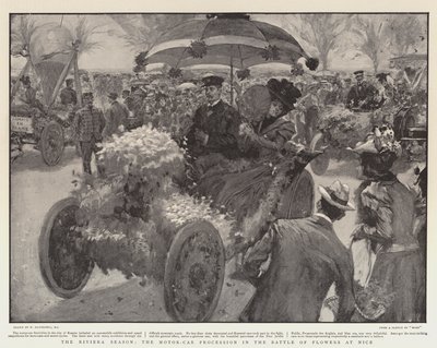Het Riviera-seizoen, de autoprocessie in de bloemenstrijd in Nice door William Hatherell