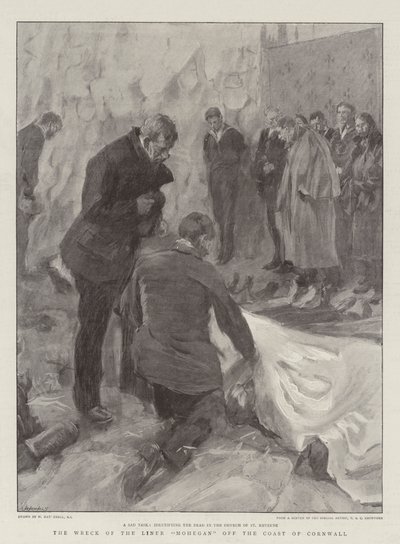 Het wrak van de lijnboot Mohegan voor de kust van Cornwall door William Hatherell