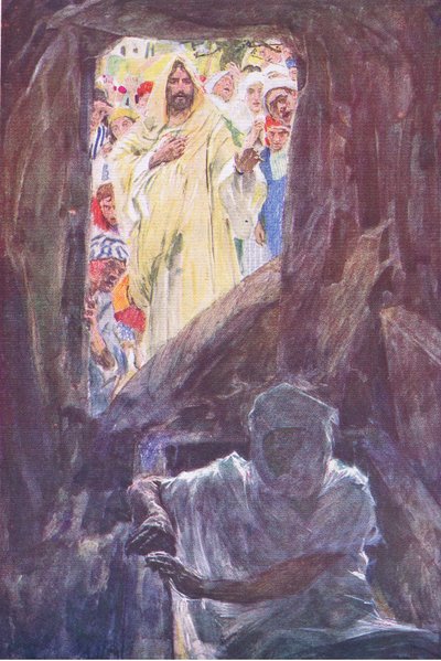 De opwekking van Lazarus, uit Het Bijbelverhaal gepubliceerd door Hodder & Stoughton, ca. 1930 door William Hatherell