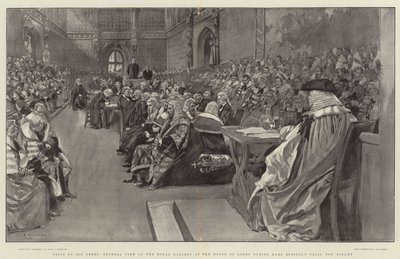 Berecht door zijn Gelijken, Algemeen overzicht van de Koninklijke Galerij in het Hogerhuis tijdens het Proces van Graaf Russell voor Bigamie door William Hatherell