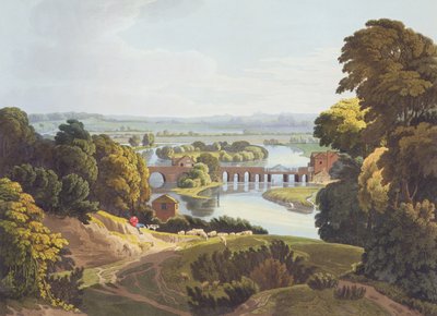Caversham Bridge, nabij Reading, gegraveerd door Robert Havell de Jongere, gepubliceerd 1818 door William Havell