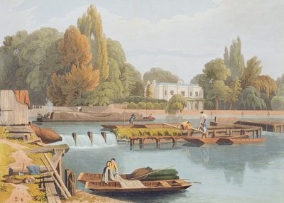 De Weir, vanaf Marlow Bridge, gegraveerd door Robert Havell de Jongere, gepubliceerd 1818 door William Havell