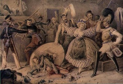 Een vechtpartij in een herberg, c.1830 door William Heath