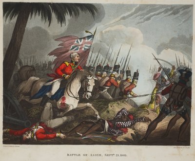 Slag bij Assye 23 sept 1803, aquatint door J.C. Stadler, gepubliceerd door Tegg, apr 1818 door William Heath