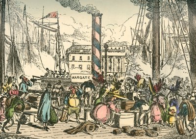 Aan boord gaan van de Margate stoomboot bij London Bridges Wharf door William Heath