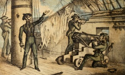 Mariniers in actie aan boord van een niet-geïdentificeerd oorlogsschip, c.1835 door William Heath