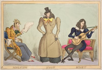 Ochtend, Middag, Nacht, uitgegeven door Thomas McLean, Londen (gekleurde ets) door William Heath