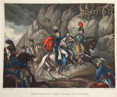 Verkennen, na het oversteken van de Bidassoa, aquatint door J.C. Stadler, uitgegeven door Tegg, april 1818 door William Heath