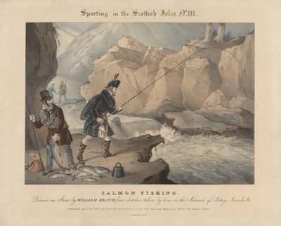 [Set van vier] Sport op de Schotse eilanden:  Nr. III.  Zalmvissen door William Heath