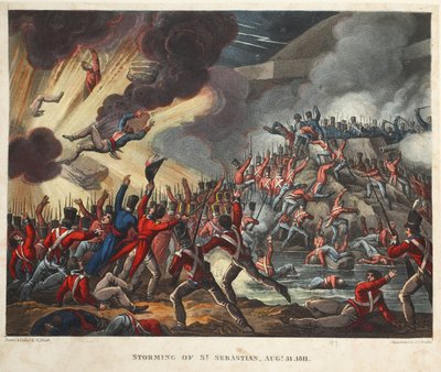 Bestorming van St. Sebastian 31 aug 1811, aquatint door J.C. Stadler, uitgegeven door Tegg, apr 1818 door William Heath