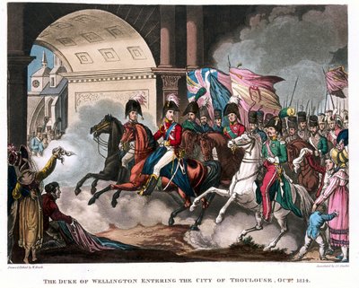 De hertog van Wellington die de stad Toulouse binnenkomt in 1814, illustratie voor een verhalend gedicht door Dr. Syntax, gepubliceerd 1818 door William Heath