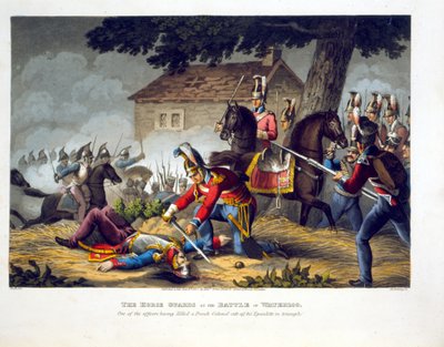 De Horse Guards bij de Slag bij Waterloo, gegraveerd door Matthew Dubourg uit 