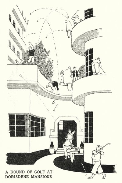 Een rondje golf bij Dorisdene Mansions door William Heath Robinson
