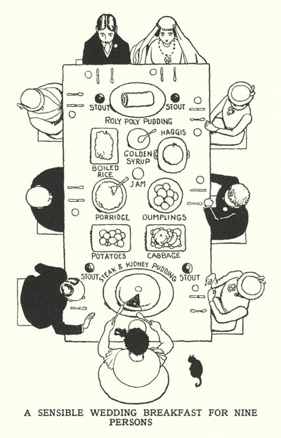 Een verstandige huwelijksontbijt voor negen personen door William Heath Robinson