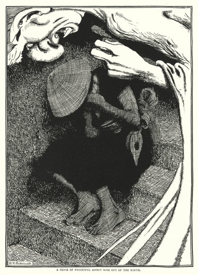 Een genie met angstaanjagend uiterlijk rees uit de aarde door William Heath Robinson