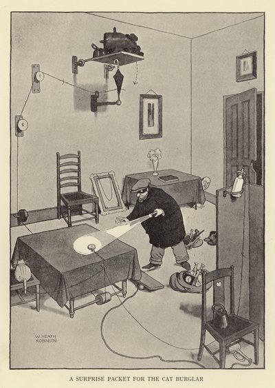 Een verrassingspakket voor de katteninbreker door William Heath Robinson