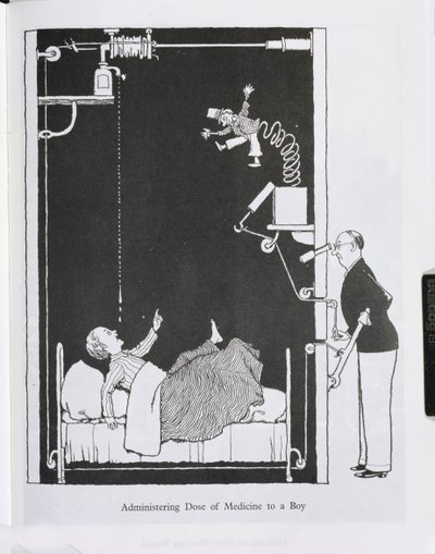 Toediening van medicijn aan een jongen, illustratie uit 