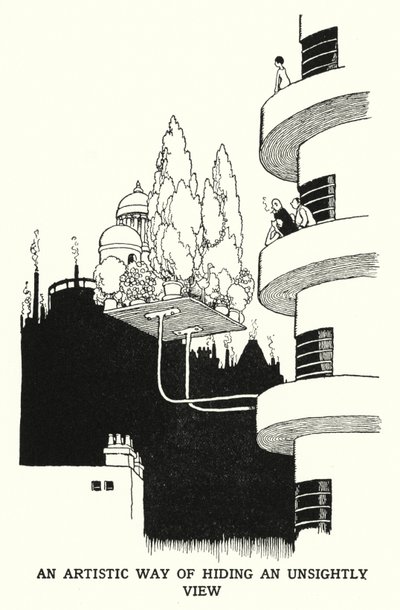 Een artistieke manier om een lelijk uitzicht te verbergen door William Heath Robinson