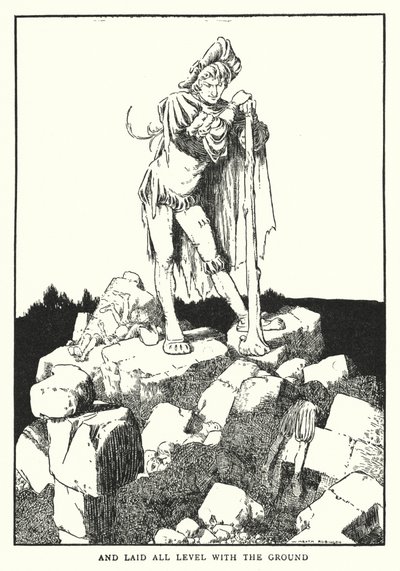 En legde alles gelijk met de grond (litho) door William Heath Robinson