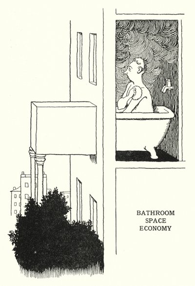 Badkamer ruimtebesparing door William Heath Robinson