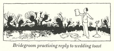 Bruidegom oefent antwoord op bruiloftstoespraak door William Heath Robinson