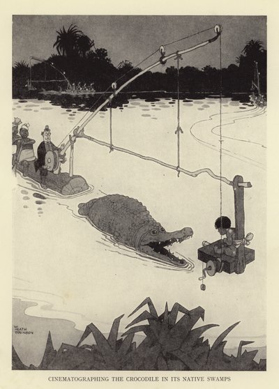 Cinematografie van de krokodil in zijn natuurlijke moerassen door William Heath Robinson