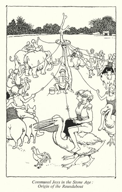 Gemeenschappelijke vreugden in het stenen tijdperk, oorsprong van de draaimolen door William Heath Robinson