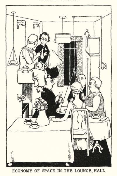 Ruimtebesparing in de loungehal door William Heath Robinson
