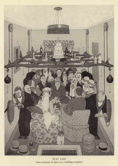 Plat leven, verstandige ruimte-economie bij een huwelijksreceptie door William Heath Robinson