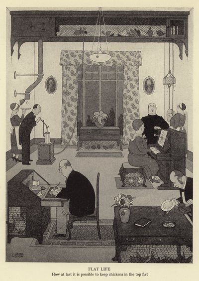 Plat leven, hoe het eindelijk mogelijk is om kippen te houden in het bovenste appartement door William Heath Robinson
