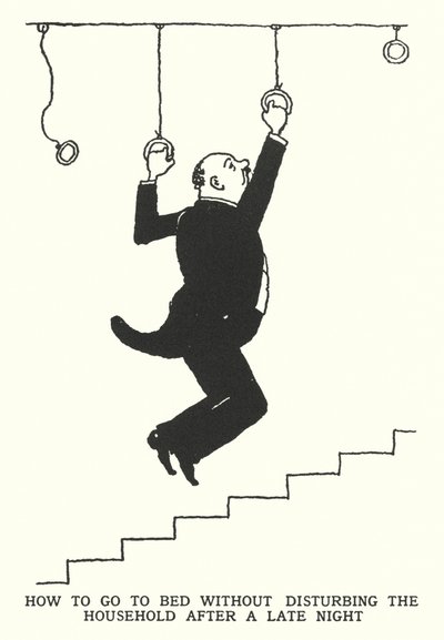 Hoe naar bed te gaan zonder het huishouden te storen na een late avond door William Heath Robinson