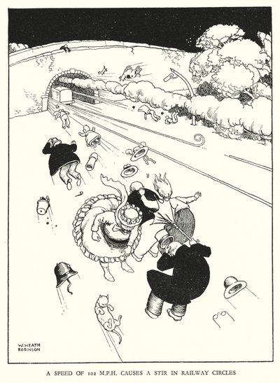Illustratie voor Railway Ribaldry door W Heath Robinson door William Heath Robinson