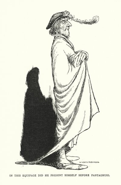 In deze uitrusting presenteerde hij zich voor Pantagruel door William Heath Robinson