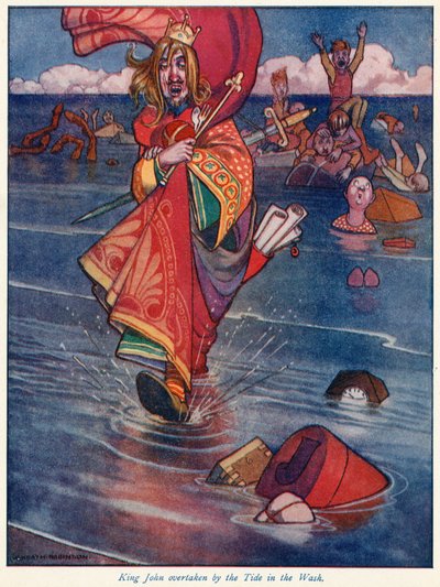 Koning Jan ingehaald door het Tij in de Wash door William Heath Robinson