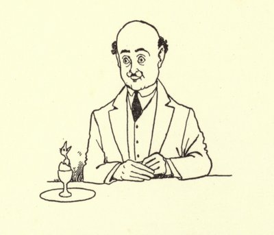 Man verrast door vogel in zijn ochtendei door William Heath Robinson