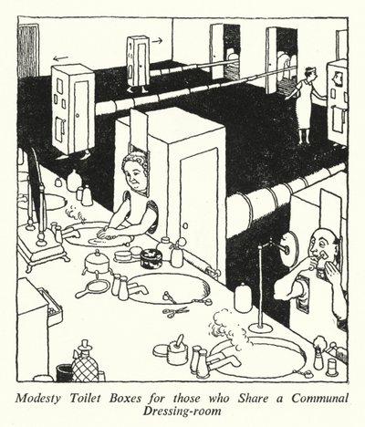 Bescheiden Toiletdozen voor degenen die een gemeenschappelijke kleedkamer delen door William Heath Robinson