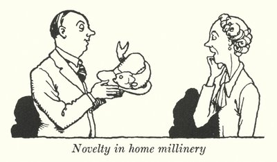 Nieuwigheid in huiselijke hoeden (litho) door William Heath Robinson
